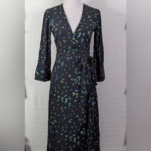 Ganni Crepe Floral Wrap Midi Dress